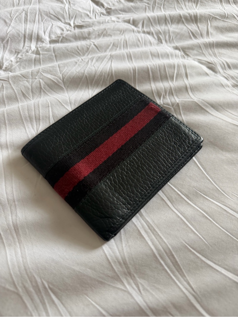 Gucci Leather Bifold Stripe Wallet - Black and Red